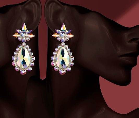 MS-29 Aurora Crystal Teardrop Statement Earrings For Latin And Ballroom Dance