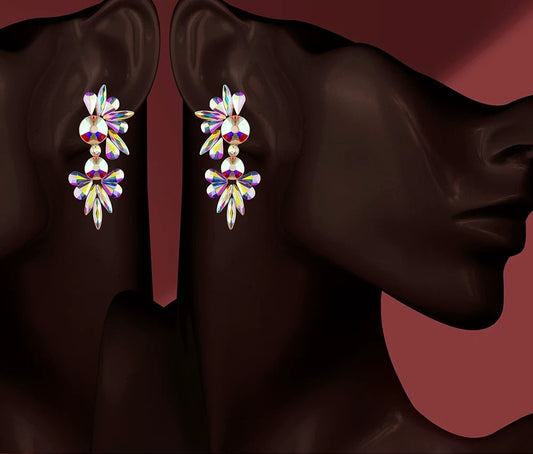 MS-33 Double Crystal Floral Drop Earrings