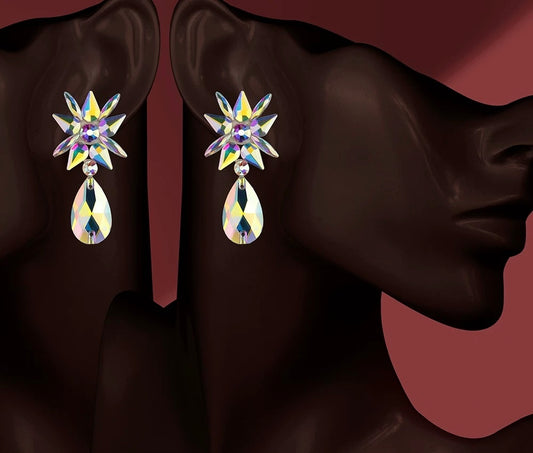 MS-34 Iridescent Starburst Teardrop Earrings