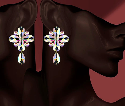 MS-37 Elegant Cross Crystal Drop Earrings