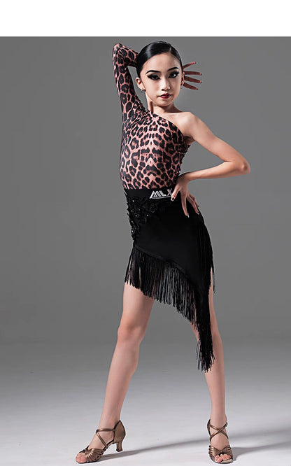 MLX.L8149+8347 GILRS LEOPARD LATIN DANCE WEAR SUIT