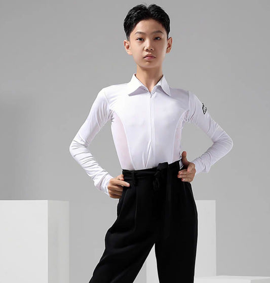 MLX.L9110 BOYS LATIN PRACTICE DANCEWEAR MESH SHIRT WITHOUT BOW TIE