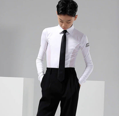 MLX.L9110 BOYS LATIN PRACTICE DANCEWEAR MESH SHIRT WITHOUT BOW TIE