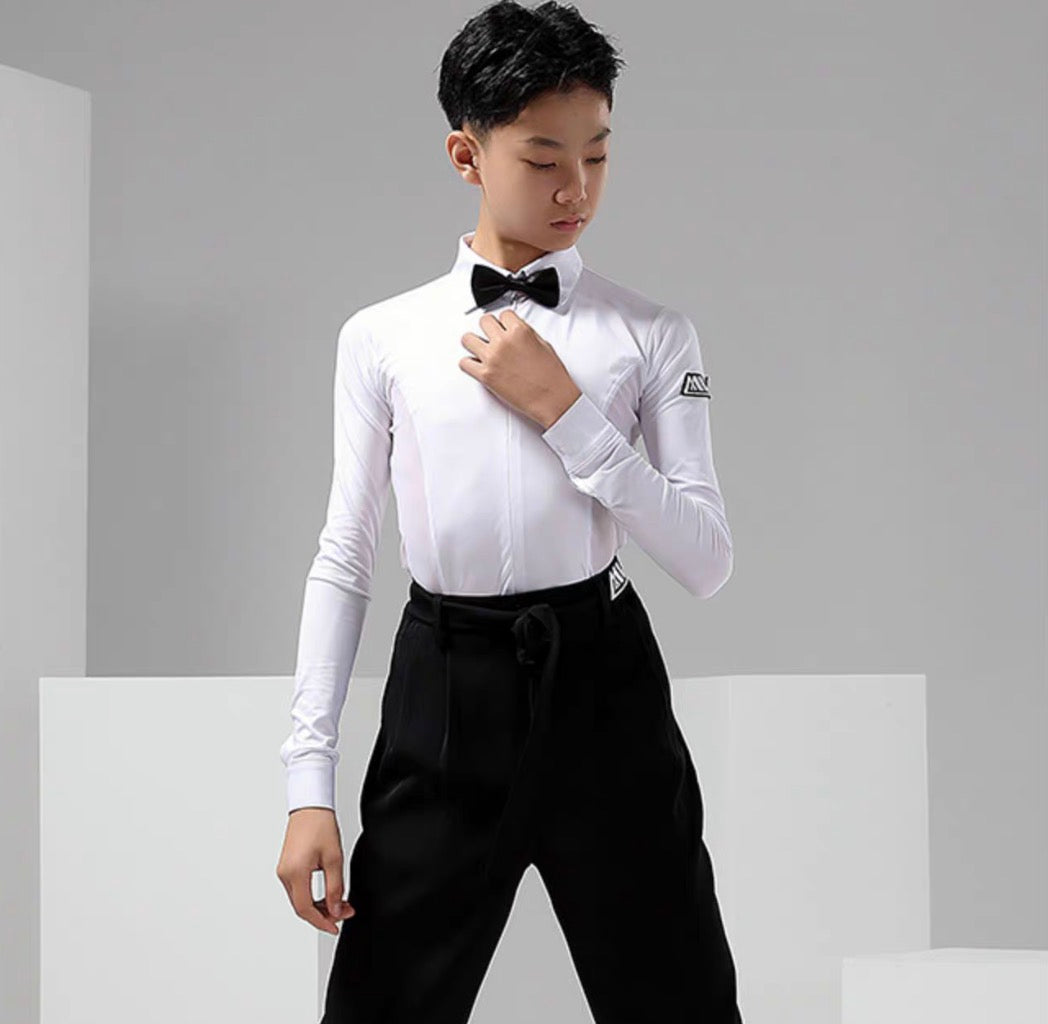 MLX.L9110 BOYS LATIN PRACTICE DANCEWEAR MESH SHIRT WITHOUT BOW TIE