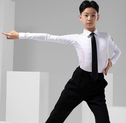 MLX.L9110 BOYS LATIN PRACTICE DANCEWEAR MESH SHIRT WITHOUT BOW TIE