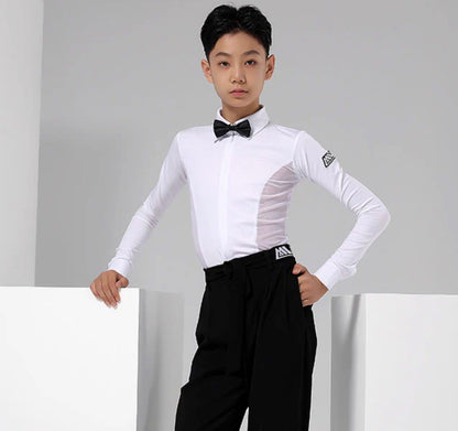 MLX.L9110 BOYS LATIN PRACTICE DANCEWEAR MESH SHIRT WITHOUT BOW TIE