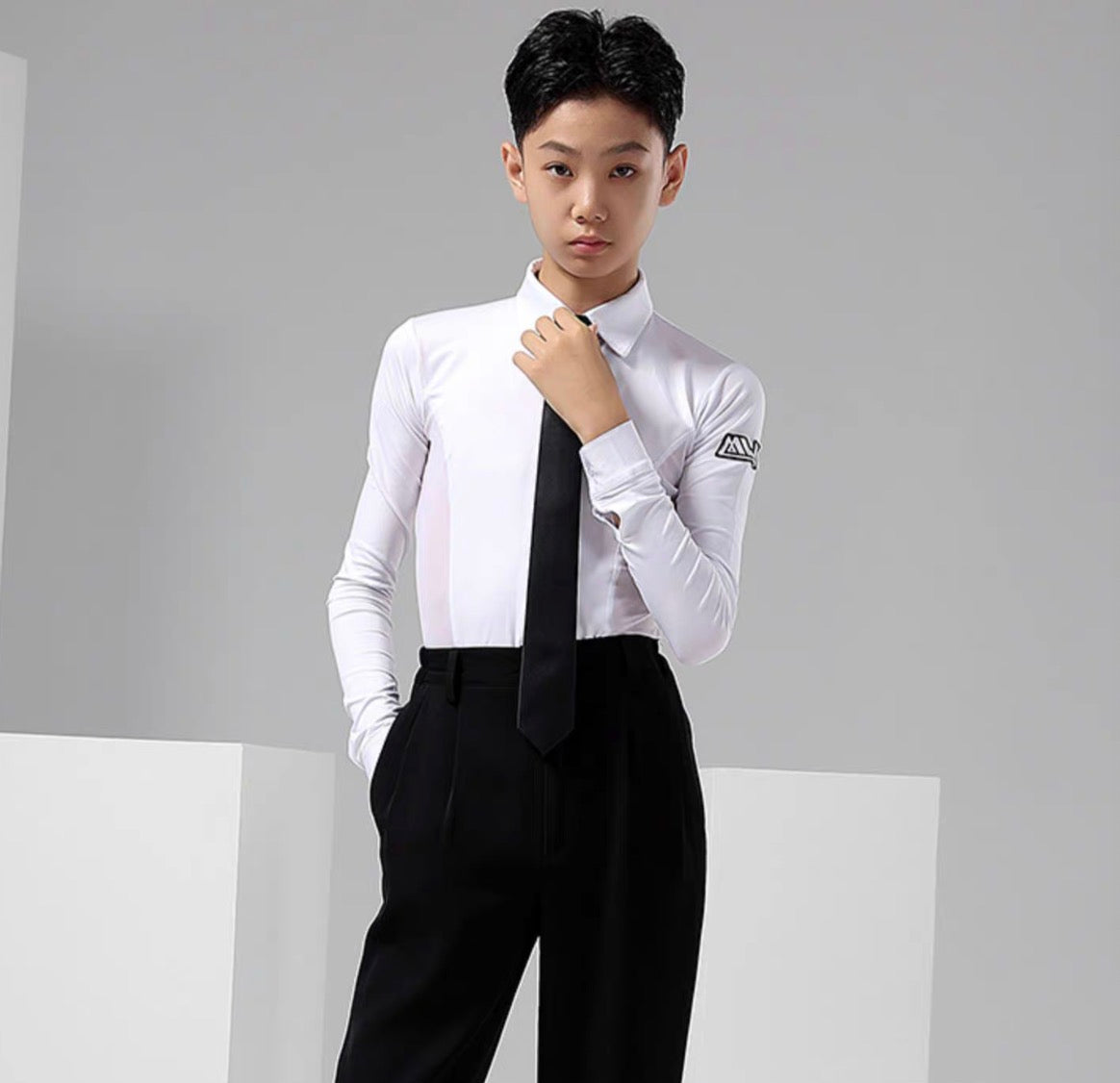 MLX.L9110 BOYS LATIN PRACTICE DANCEWEAR MESH SHIRT WITHOUT BOW TIE