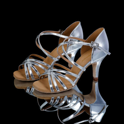 Women’s Silver Leather Latin Dance Shoes