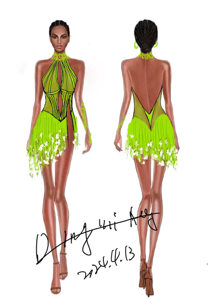 MINEJAS.L012F Neon Yellow Cut-Out Latin Dance Dress