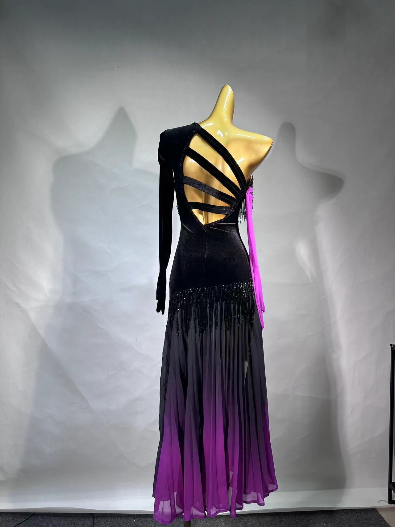 MINEJAS.L005F Elegant Black and Purple One-Shoulder Smooth Dance Dress